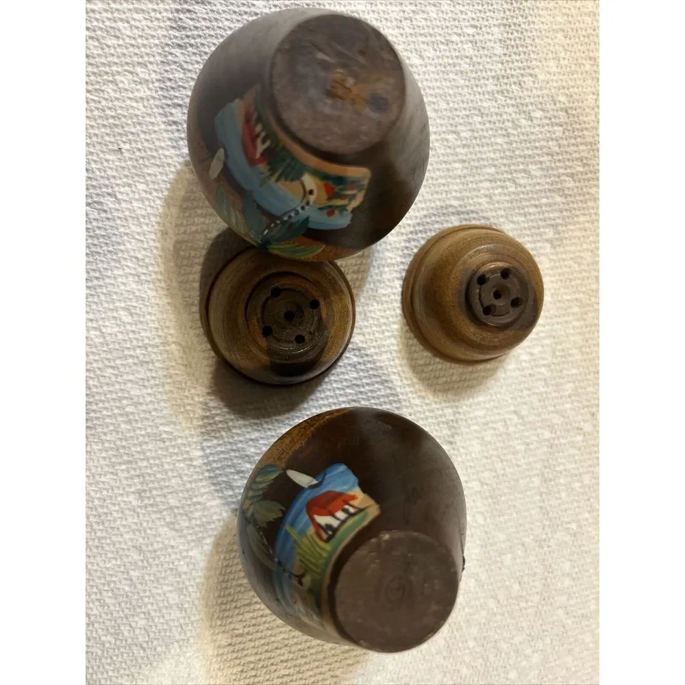 Hand Painted Wooden‎ Salt And Pepper Shaker Hand Turned Walnut